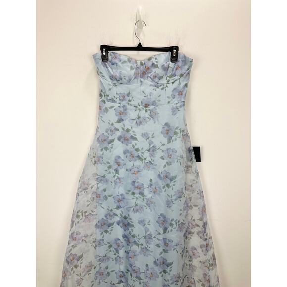 Lulus Chic Preciousness Light Blue Floral Organza Bustier Maxi Dress Medium NWT - Picture 12 of 12